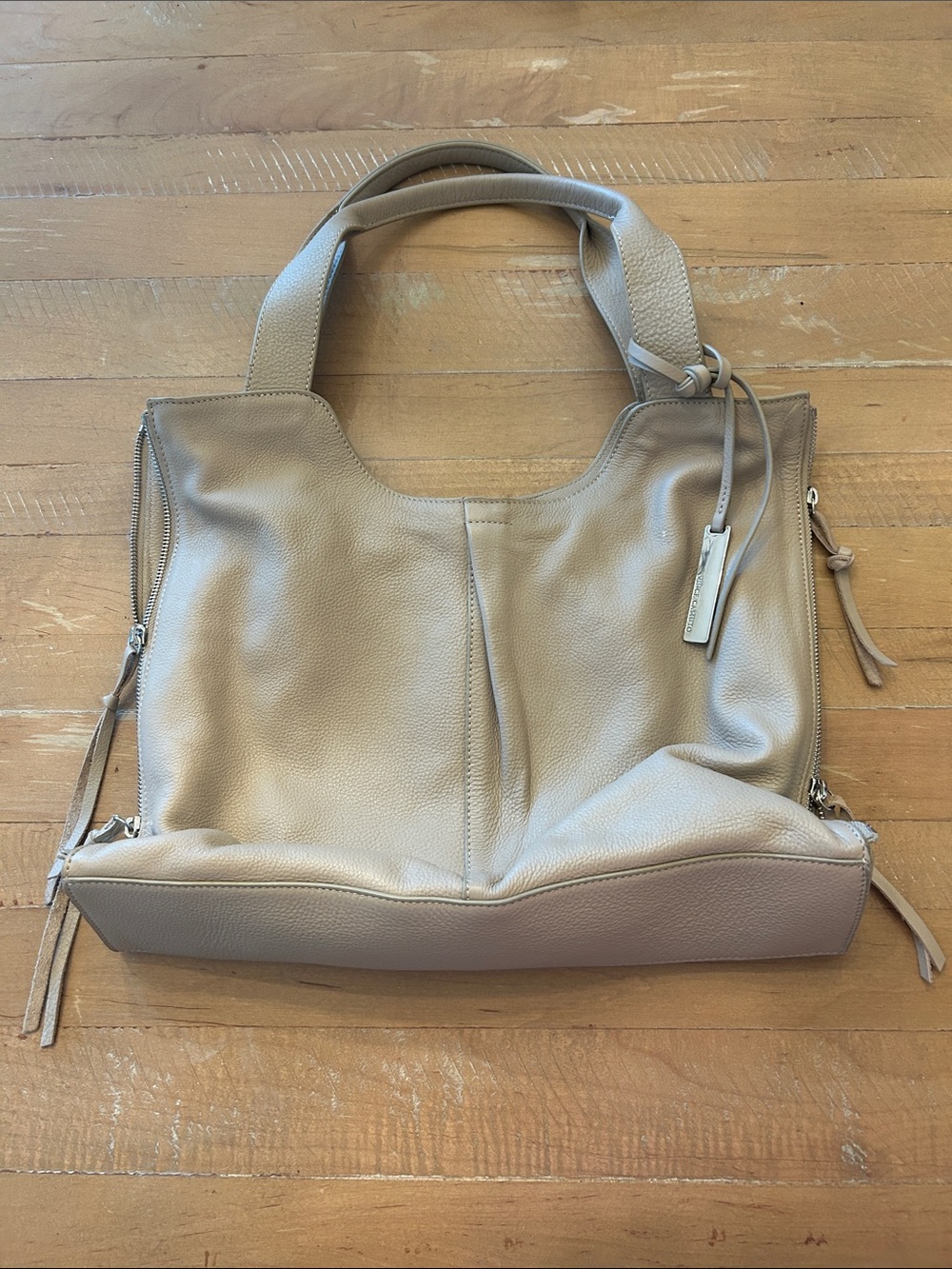 Vince Camuto Pebbled Leather Shoulder Tote in Beige Taupe